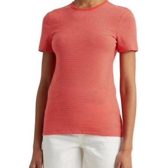Lauren Ralph Lauren Striped Stretch Cotton Tee in Orange - Picture 4 of 5